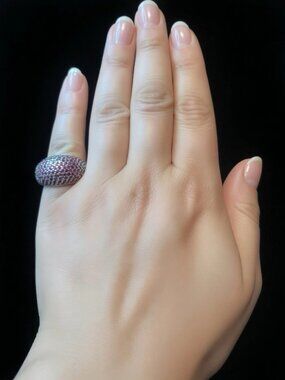 Links of London Sterling Silver pavé dome cocktail ring W Pink Sapphires 7.5